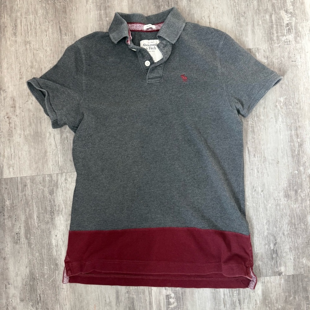 Abercrombie & Fitch Charcoal and Burgundy Muscle Polo Size XL